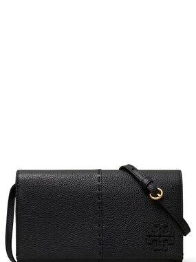Tory Burch Black Pebbled Leather McGraw Crossbody Wallet